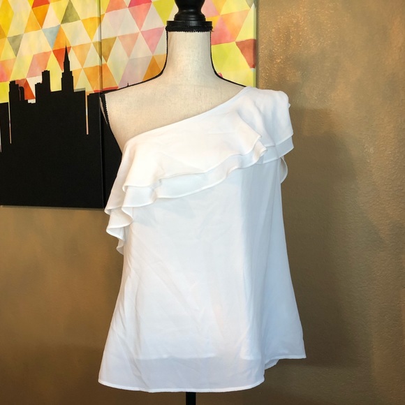 MICHAEL Michael Kors Tops - Michael Kors One Shoulder White Popover Blouse 16